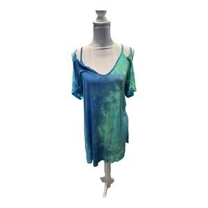 Lascana Blue & Green Tie Dye Cold Shoulder Dress Size 8/10 M